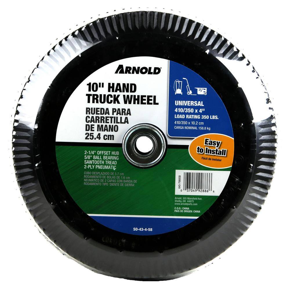 Arnold 10 in. Pneumatic Universal Hand Truck Wheel with 58 in. Ball Bering and Sawtooth Tread SO-43-4-58