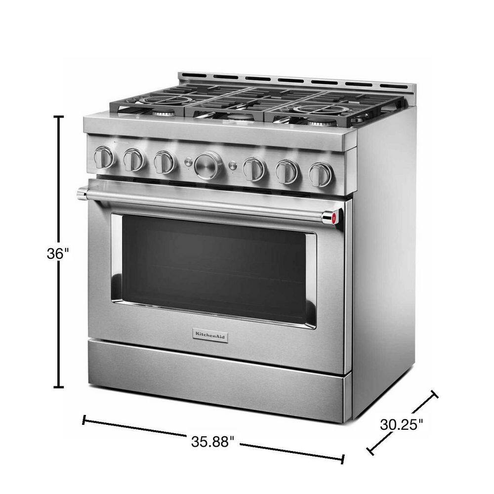 KitchenAid 36 in. 5.1 cu. ft. Smart Commercial-Style Gas Range with Self-Cleaning and True Convection in Stainless Steel KFGC506JSS