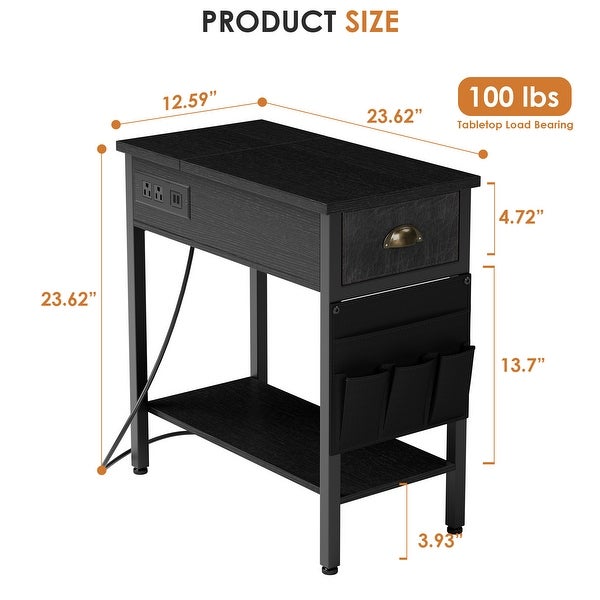 End Table with Charging Station， Side Table and Nightstand with USB Ports and Outlets