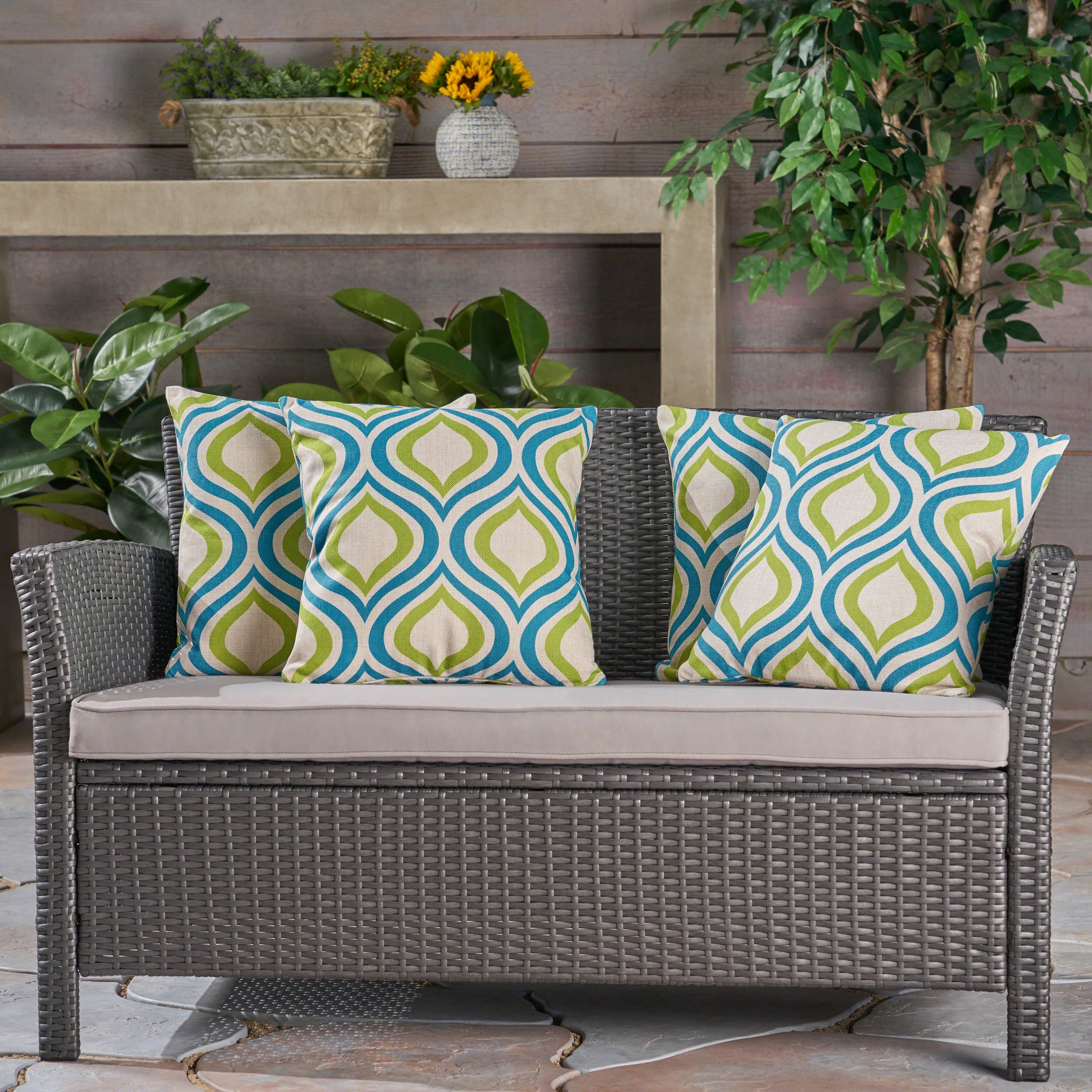 Larissa Outdoor 18-inch Water Resistant Square Pillows, Blue and Green