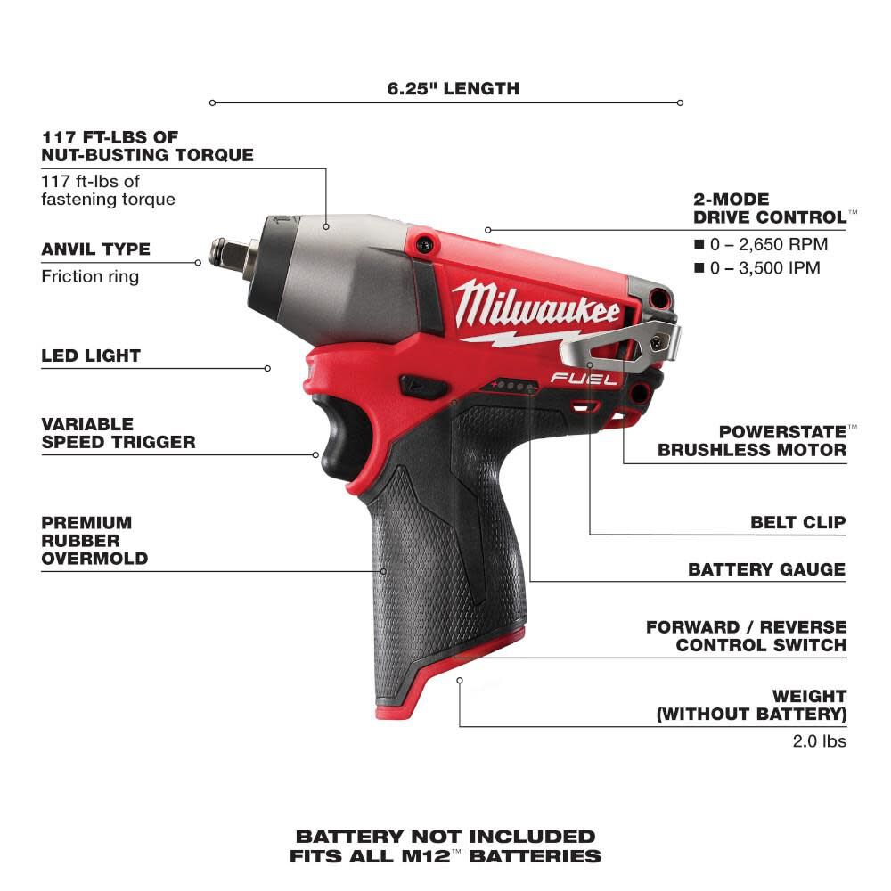 Milwaukee M12 FUEL 3/8 In. Impact Wrench (Tool Only) 2454-20 from Milwaukee