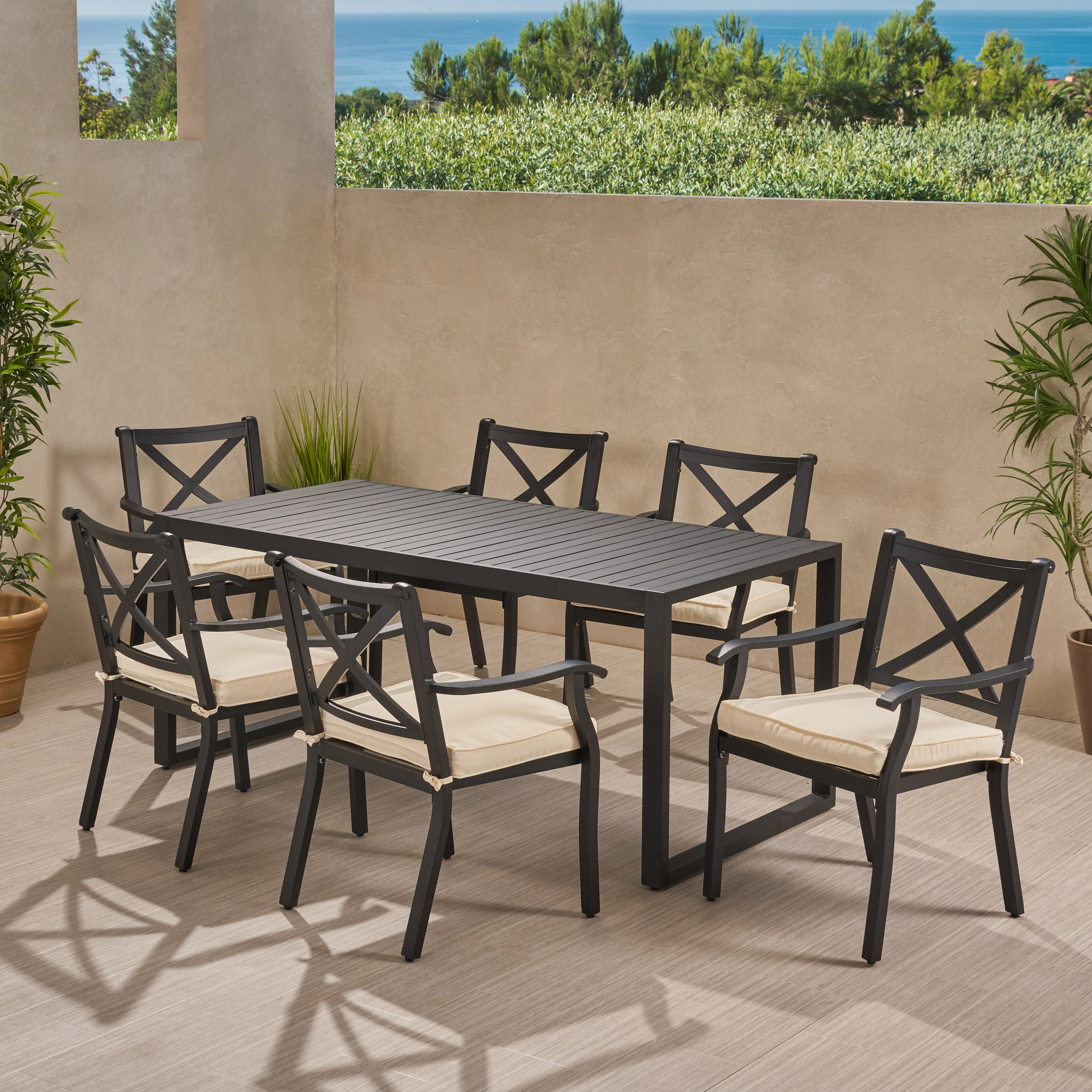 Nealie Outdoor 6 Seater Aluminum Dining Set