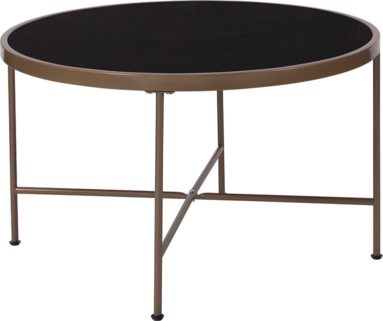 Chelsea Collection Black Glass Coffee Table With Matte Gold Frame   Transitional   Coffee Tables   by Homesquare  Houzz