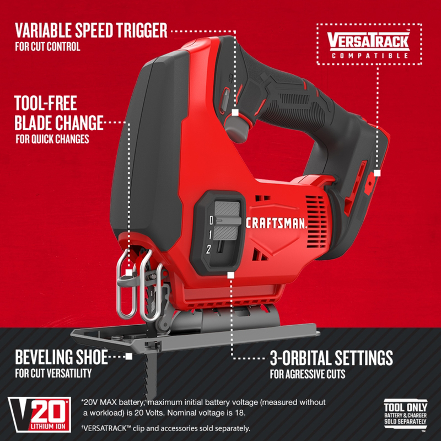 Craftsman V20 Cordless Jig Saw Tool Only