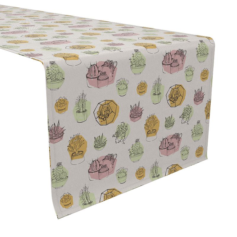 Table Runner， 100% Cotton， 16x72， Outlined Succulent Pattern