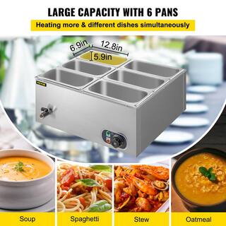 VEVOR 6-Pan Commercial Food Warmer 1200-Watt Electric Steam Table 6 in. Deep Stainless Steel Buffet Bain Marie 32 Qt. BWTCDTC6C00000001V1