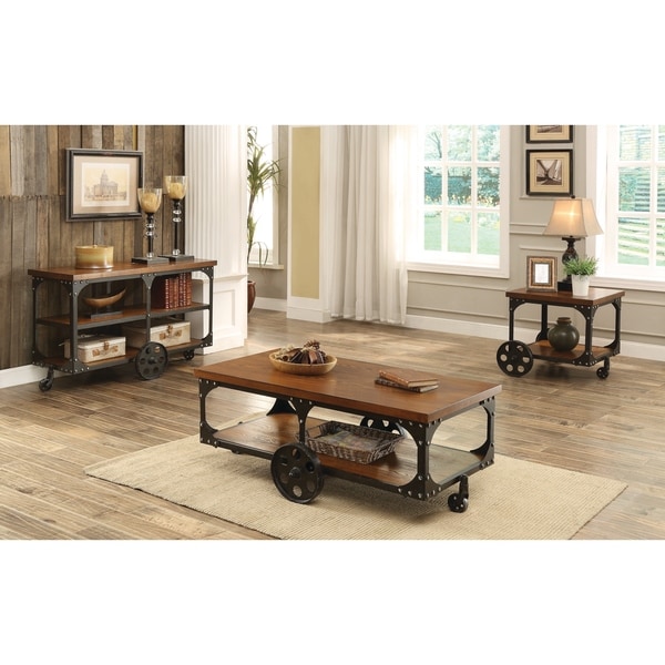 Coaster Furniture Shepherd Rustic Brown End Table with Casters