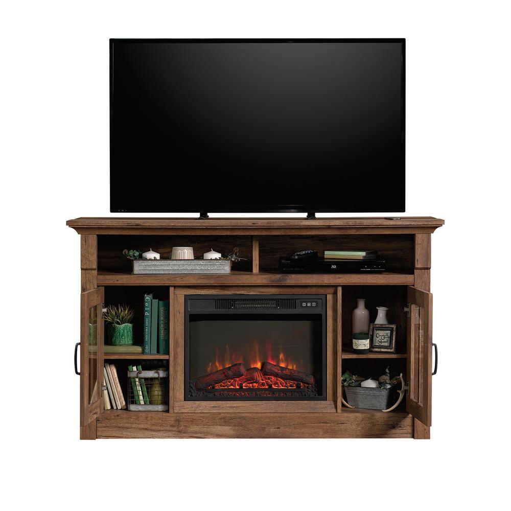 SAUDER 60 in. Vintage Oak Rectangle Engineered Wood TV Console with Fireplace Fits TV's up to 65 in. 427377