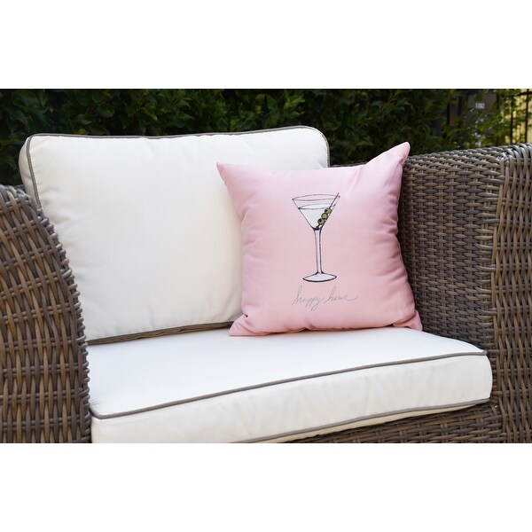 20 x 20 Inch Martini Glass Happy Hour Geometric Print Outdoor Pillow