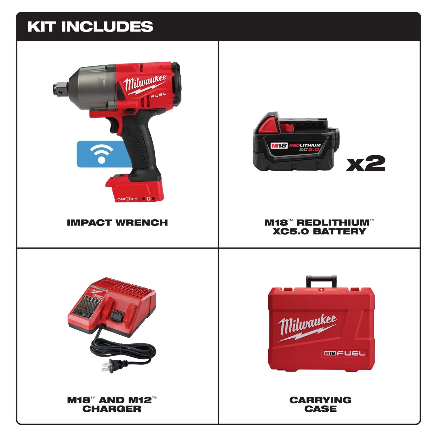 MW M18 FUEL 18 V 3/4 in. Cordless Brushless Impact Wrench Kit (Battery \u0026 Charger)