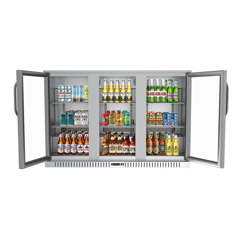 Koolmore 53 in. W 11 cu. ft. 3-Glass Door Counter Height Back Bar Cooler Refrigerator with LED Lighting in Stainless Steel CT53-3S-SS