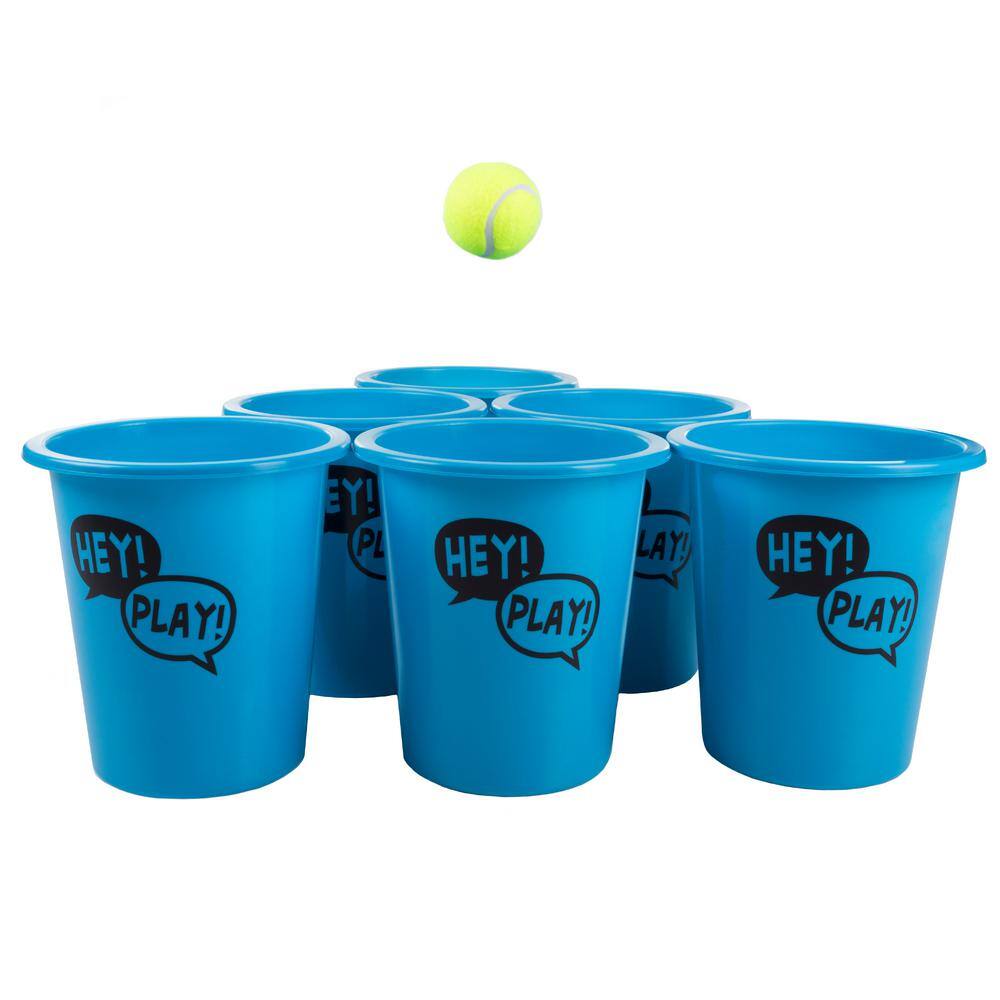 Trademark Games Giant Red and Blue Yard Pong Game for Whole Family with 12 Buckets 2 Balls and Carrying Tote W350102