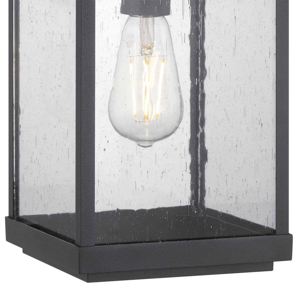 Progress Lighting Park Court 19 in. 1-Light Textured Black Traditional Outdoor Wall Lantern with Clear Seeded Glass P560154-031