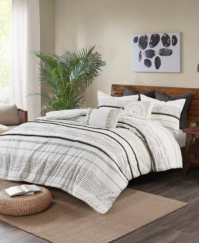 INK+IVY Nea Boho Stripe Cotton 3-Pc. Duvet Cover Set， Full Queen