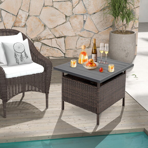 Costway 32461958 Patio Square Wicker Side Table wi...