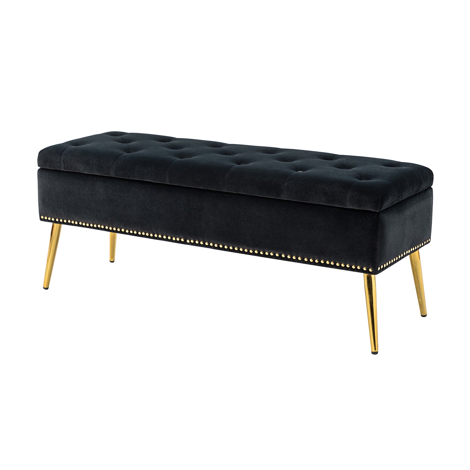 14 Karat Home Storage & Entryway Bench with Button-Tufted and Nailhead Trim for Bedroom, BLACK