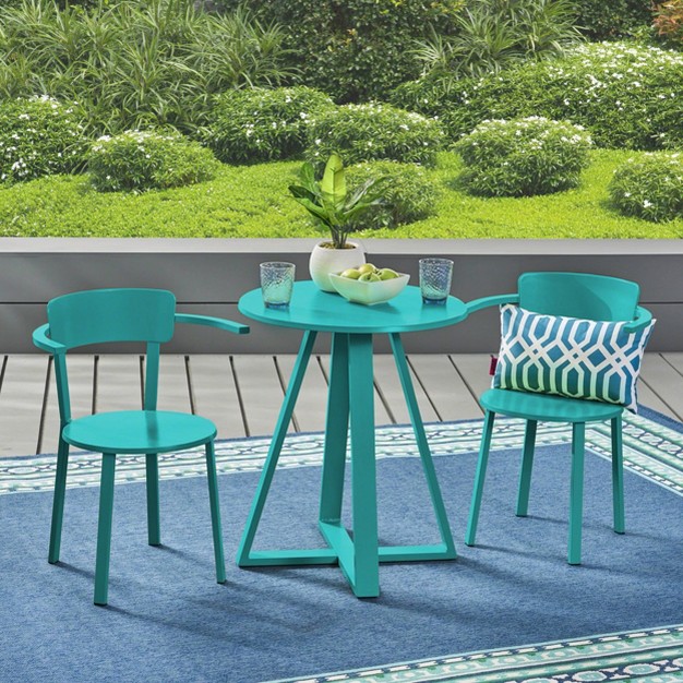 Haiti 3pc Iron Patio Bistro Set Matte Teal Christopher Knight Home