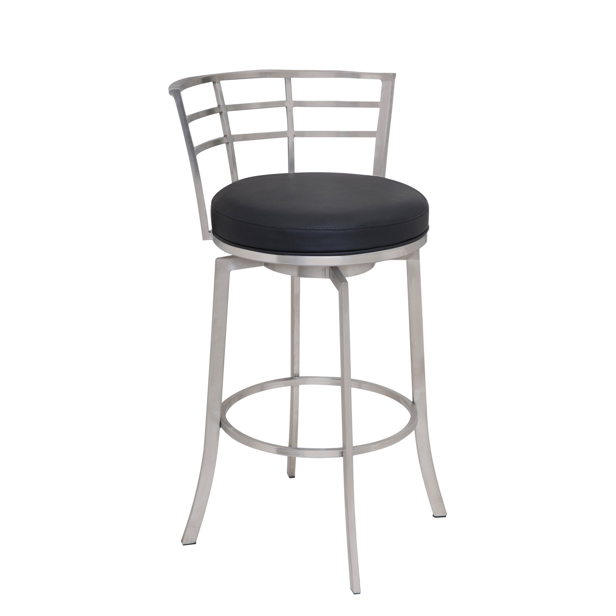 Armen Living Viper Brushed Stainless Steel/Faux Leather Swivel Barstool