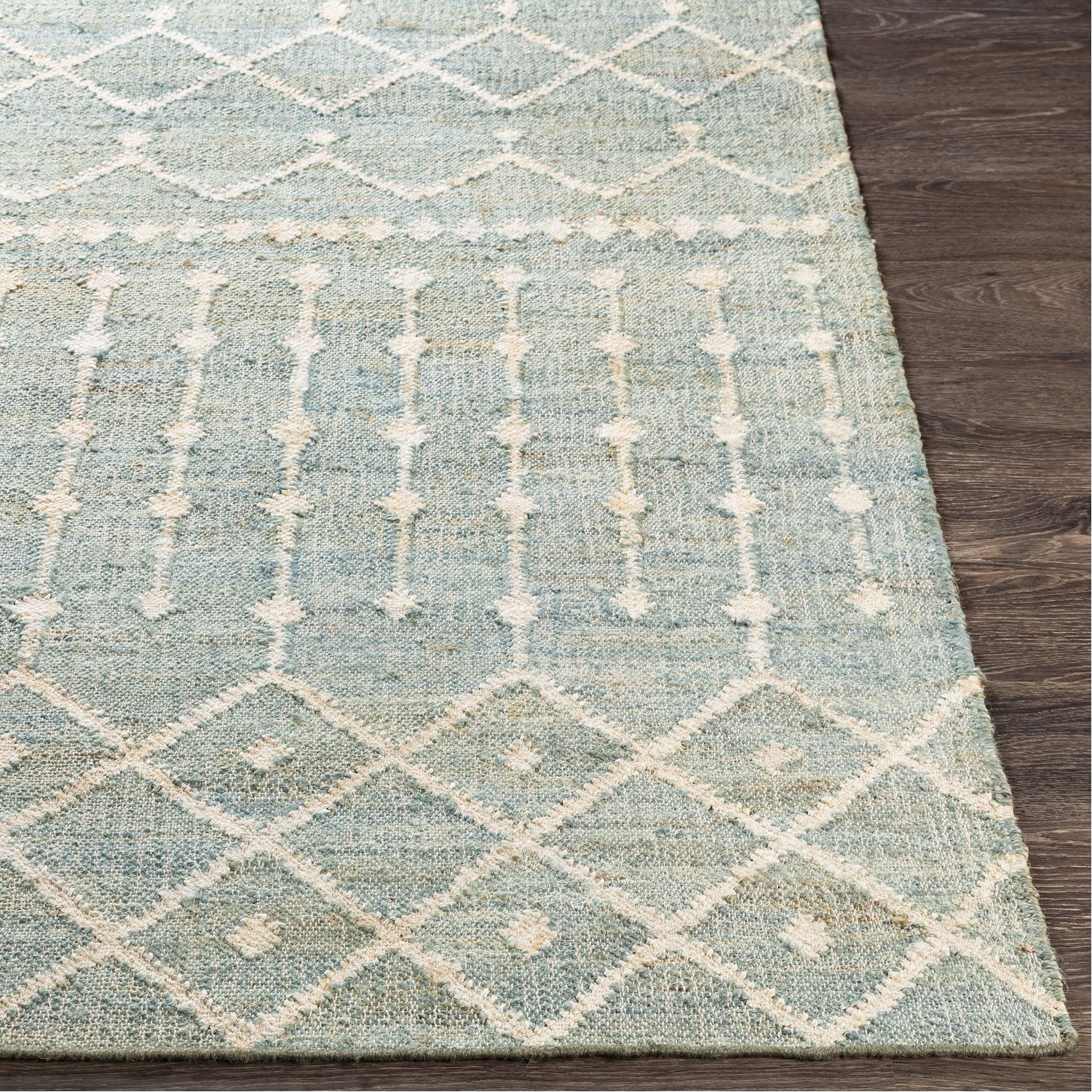 Cadence Hand Woven Rug in Sage, Cream, Camel, Ice Blue, Tan