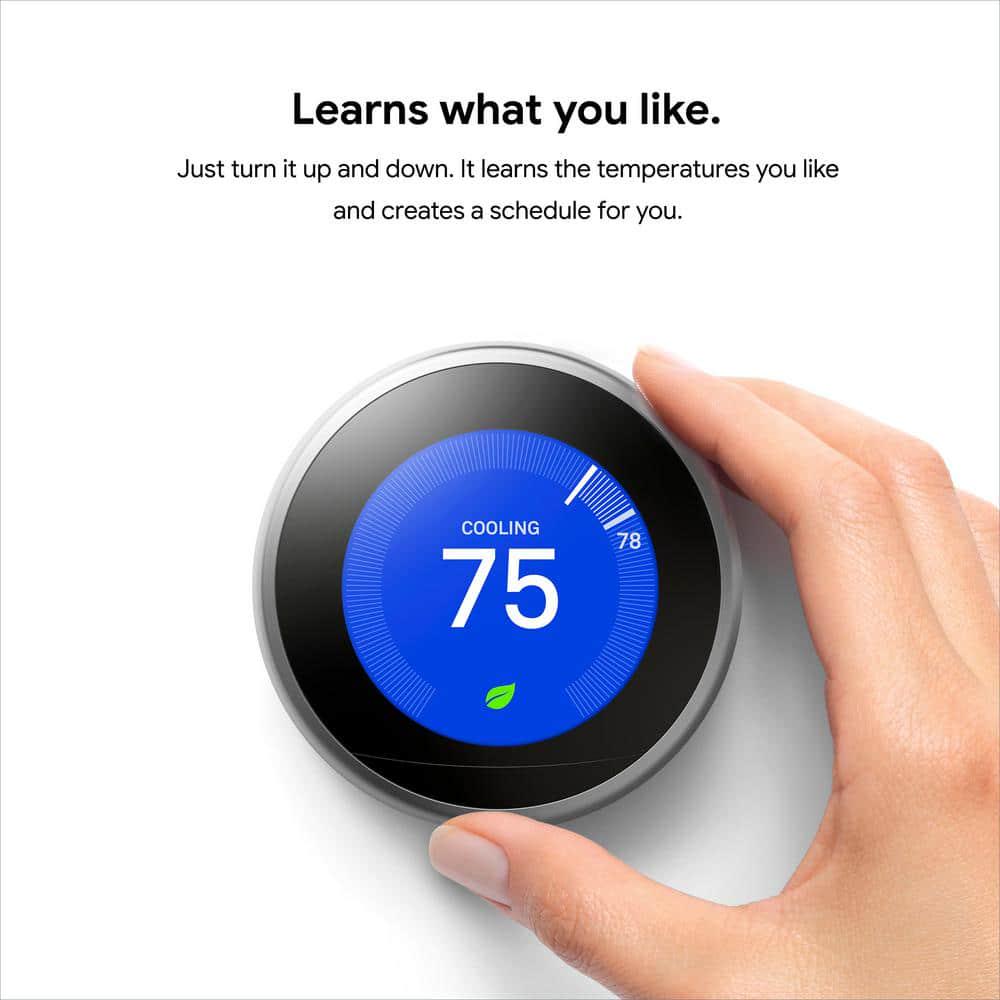 Google Nest Learning Thermostat  Smart WiFi Thermostat  Stainless Steel