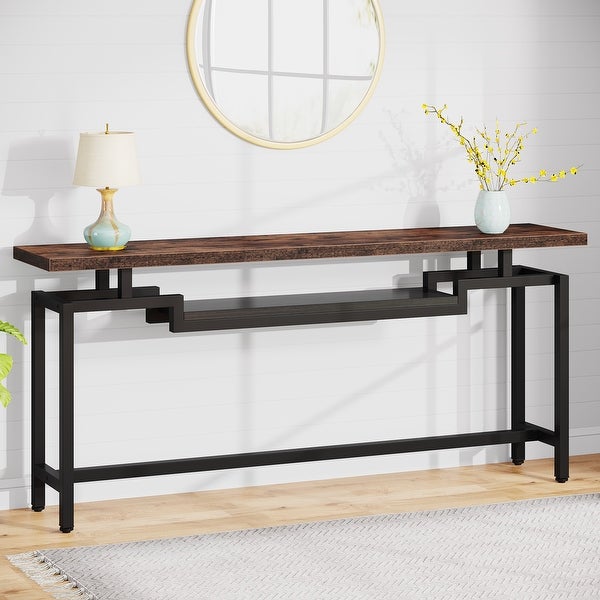 Brown/ Black 70.86 Inches Industrial Extra Long Console Entryway Table， White/ Gold Modern 2-Tier TV Stand