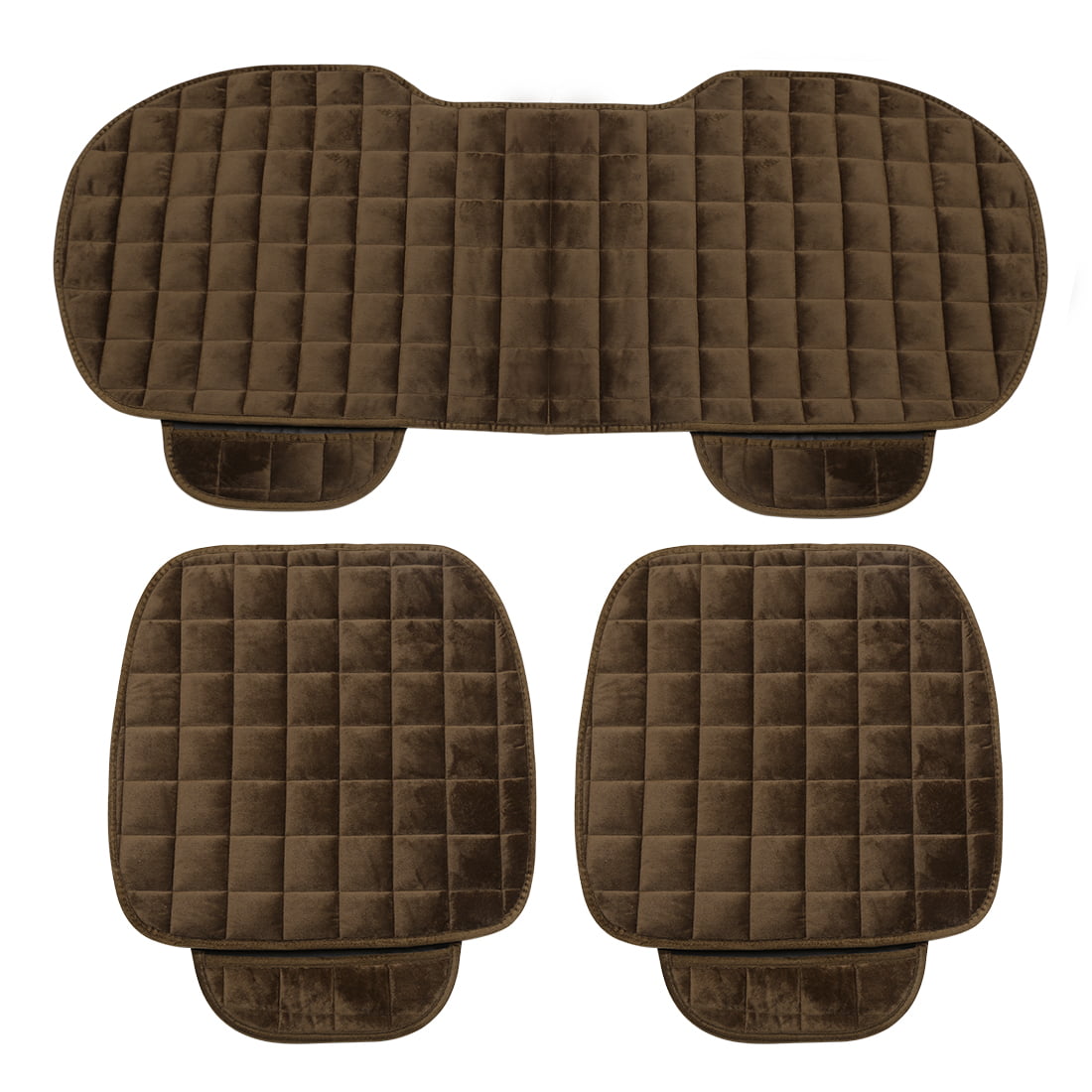 Front Rear Car Seat Cover Breathable Plush Pad Chair Cushion Set for Vehicle Home Office Universal Brown