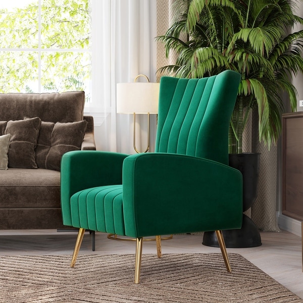 BELLEZE Kinsley Velvet Wingback Arm Chair w/ Metal Legs， 6 Colors - 26.97