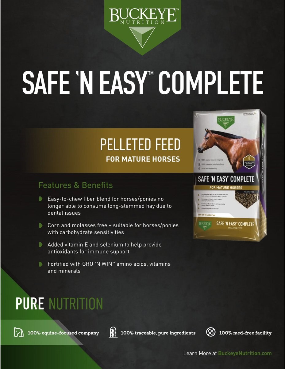 Buckeye Nutrition Safe 'N Easy Complete Low Sugar， Low Starch Horse Feed