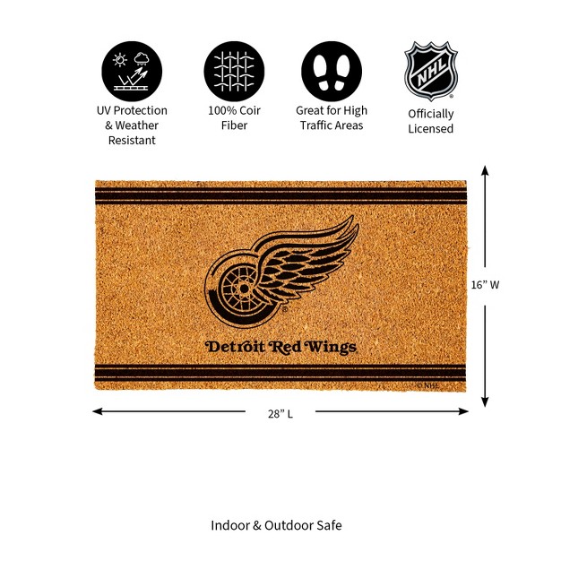 Evergreen Detroit Red Wings Logo Turf Mat Brown 28 X 16 Inches Indoor Outdoor Doormat