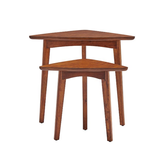 Set Of Two Monterey Mid Century Wood Triangular Nesting End Tables Chestnut Alaterre Furniture