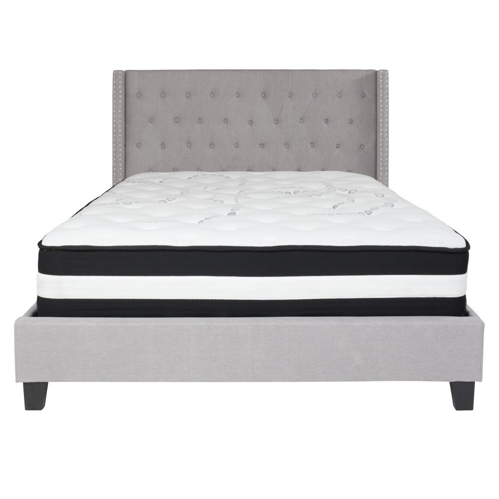 Tufted Upholstered Platform Bed with Pocket Spring Mattress