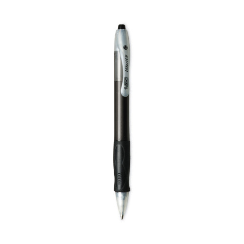 BIC Velocity Retractable Ballpoint Pen， 1mm， Black Ink， Trans Black Barrel， Dozen (VLG11BK)