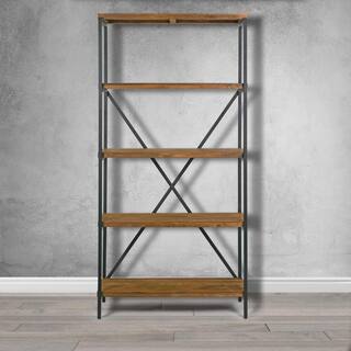 Glamour Home 67.125 in. BrownBlack Metal 5-shelf Etagere Bookcase with Open Back GHDSV-1196