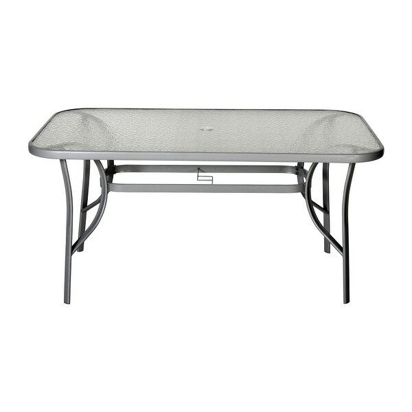 Commercial Tempered Glass and Steel Patio Table with Umbrella Hole