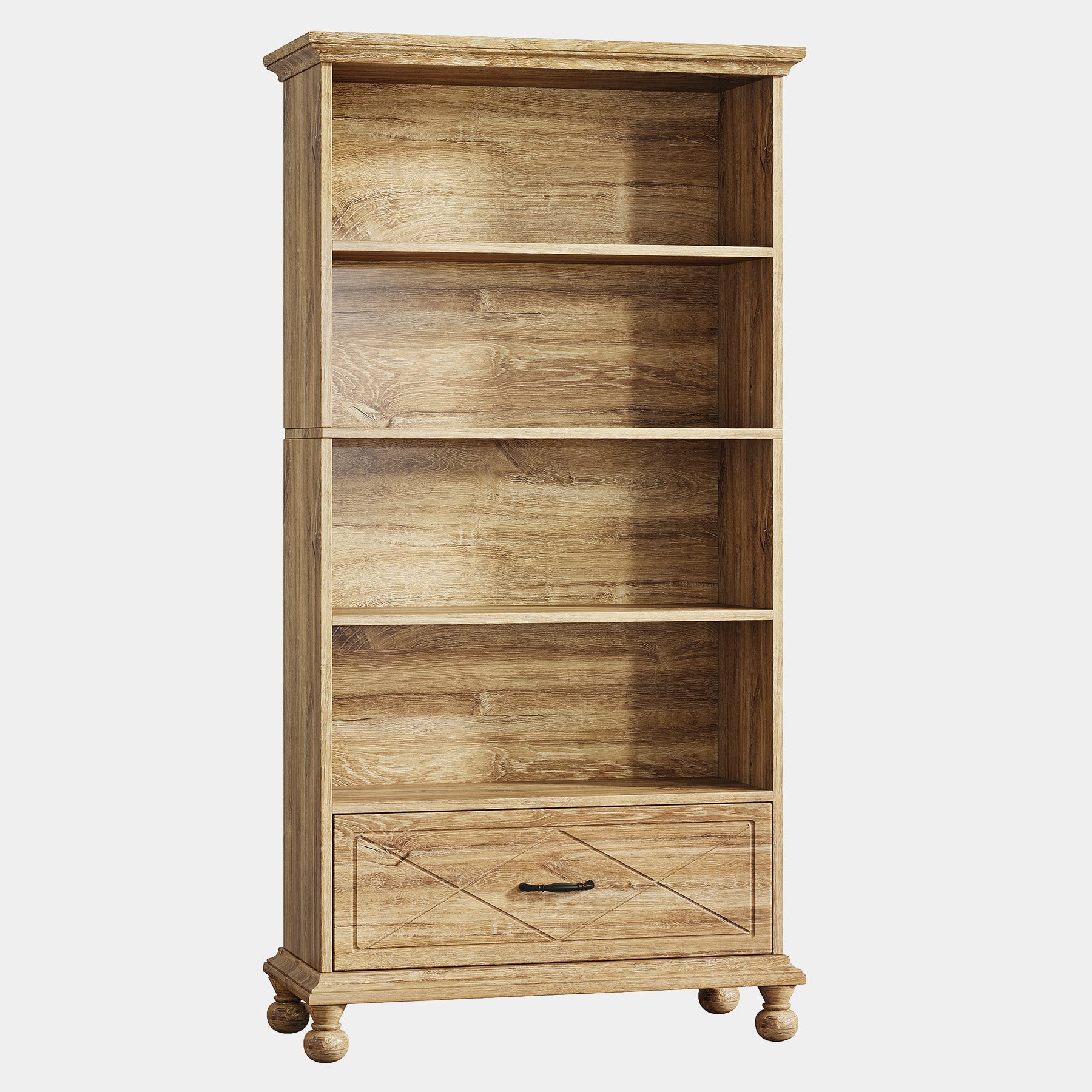 6-Shelf Bookcase with Drawer, 71 Bookshelf with Solid Wood Legs