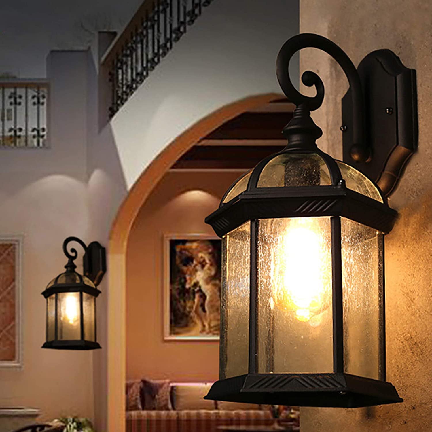 Oukaning Wall-Mounted Lamp Outdoor Garden Light Vintage Coach Lantern Lamp Porch Sconce