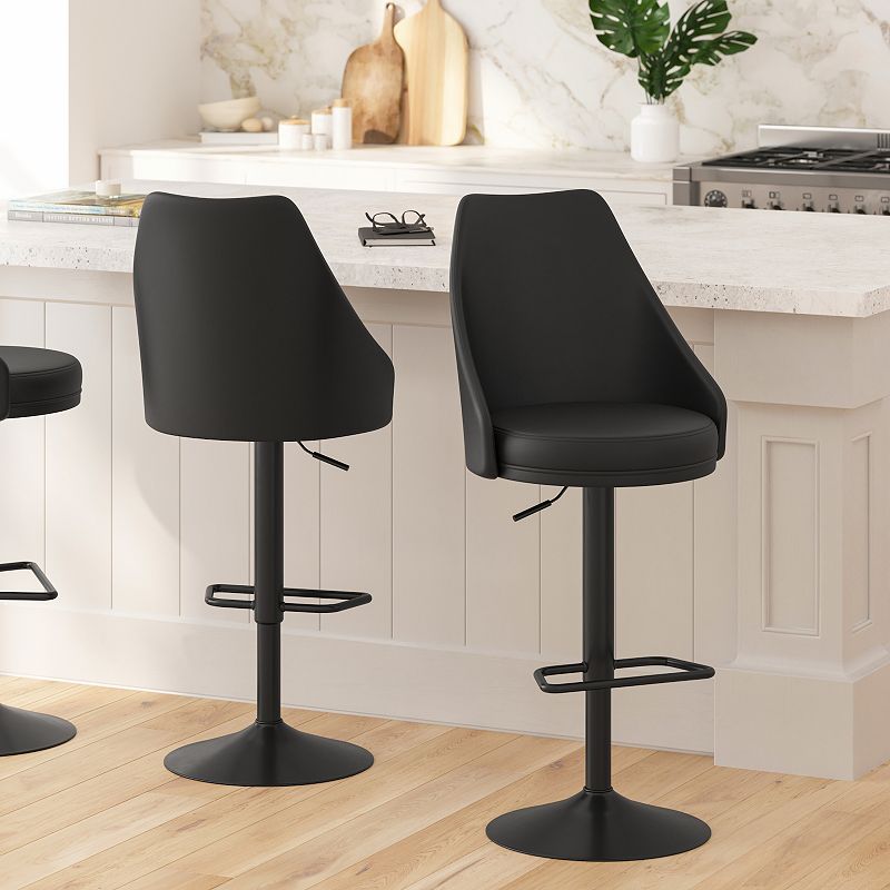 Merrick Lane Mischa Set of Two Adjustable Height Dining Stools with Tufted Upholstered Seats and Pedestal Base with Footring