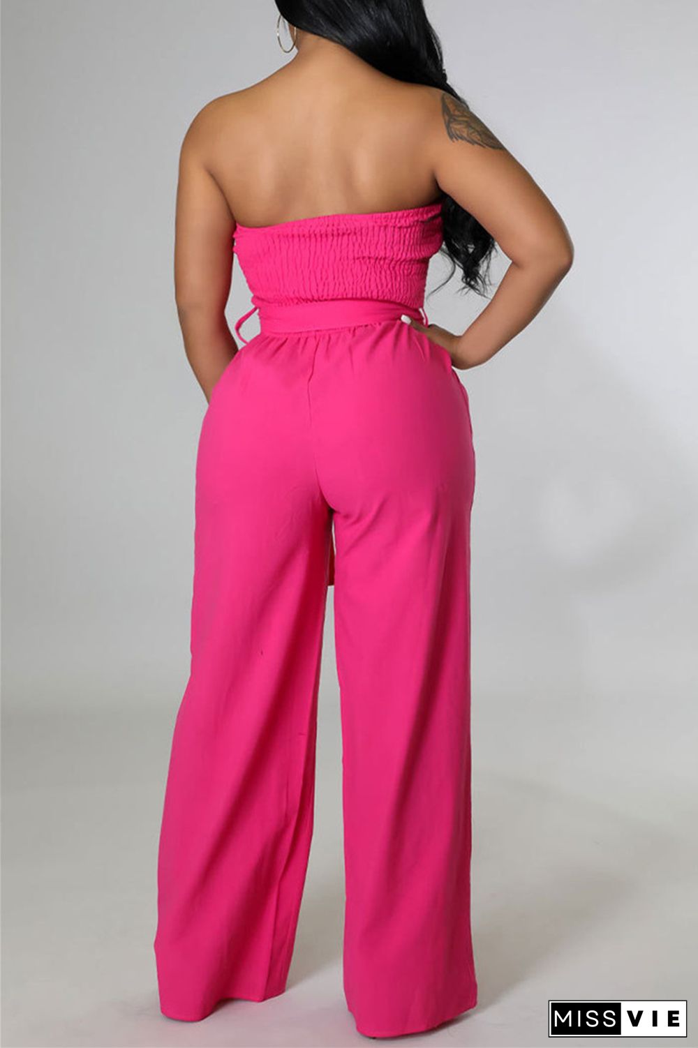 Orange Fashion Casual Solid Backless Strapless Regular Jumpsuits