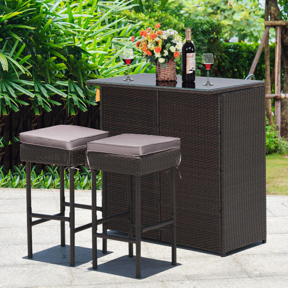 Costway 21389405 3PCS Patio Rattan Wicker Bar Tabl...