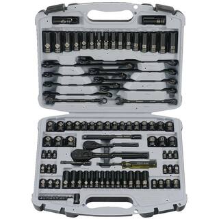 Stanley 14 in.  38 in. Drive Black Chrome Laser Etched SAE  Metric Mechanics Tool Set (99-Piece) 92-839