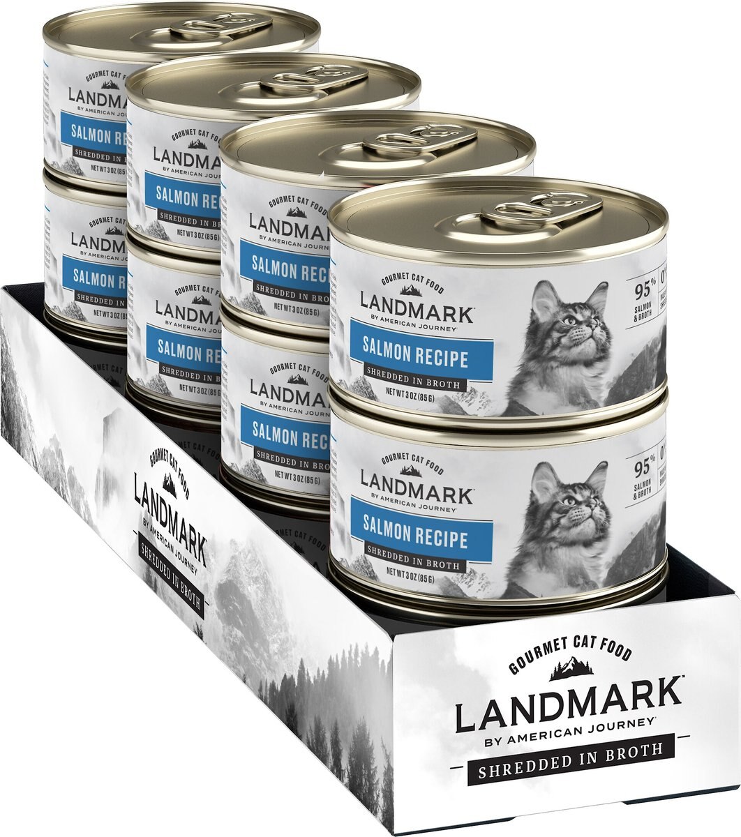 American Journey Landmark Salmon Recipe in Broth Grain-Free Canned Cat Food， 3-oz， case of 12