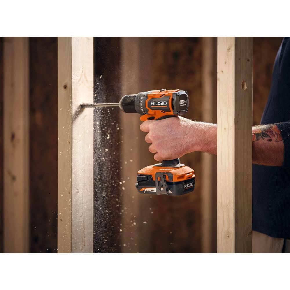 RIDGID 18V SubCompact Brushless Cordless 12 in. DrillDriver Kit with (2) 2.0 Ah Batteries Charger and Tool Bag R87012K