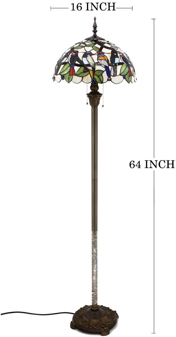 BBNBDMZ Tiffany Floor Lamp Double Birds Amber Stained Glass Standing Reading Light 16X16X64 Inches Antique Pole Corner Lamp Decor Bedroom Living Room  Office S805 Series