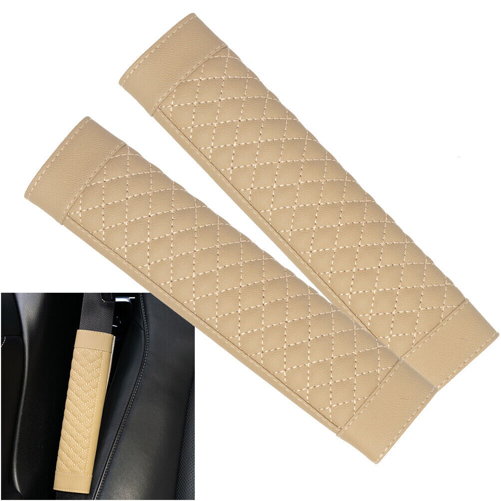 XUKEY 2pcs/set Car Seat Belt Cover Safety Shoulder Strap Pad Leather Universal Beige fit for Cars Truck SUV RV