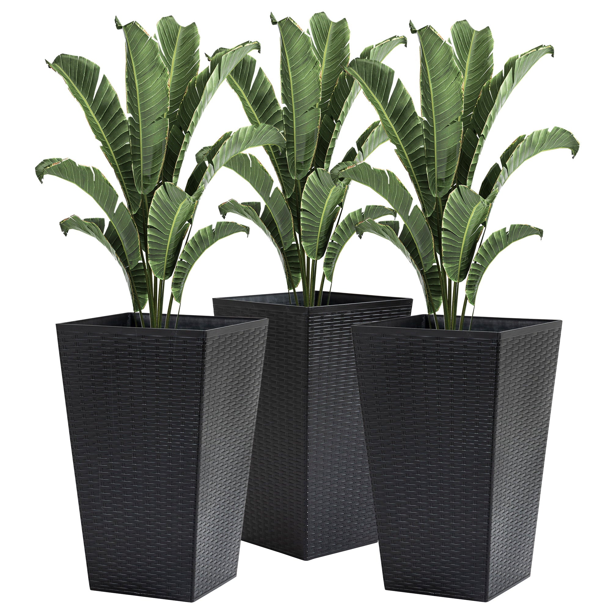 Outsunny Set of 3 Outdoor & Indoor Flower Pot Set for Front Door, Entryway, Polypropylene Black