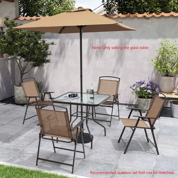 Crestlive Outdoor Dining Bistro Table with Square Glass Top and Umbrella Hole