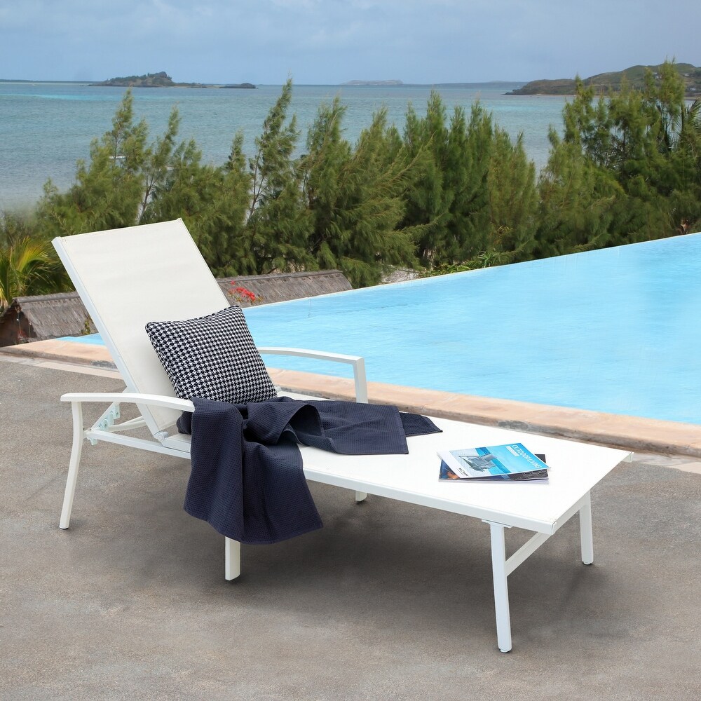 NUU GARDEN Outdoor Textilene Cape Coral Mesh Single Chaise Lounge in White/Grey