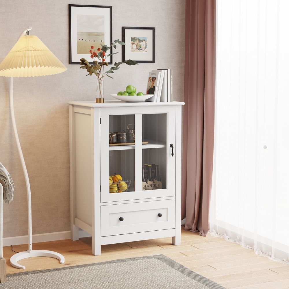 Buffet Storage Cabinet with Single Glass Doors and Unique Bell Handle   N/A