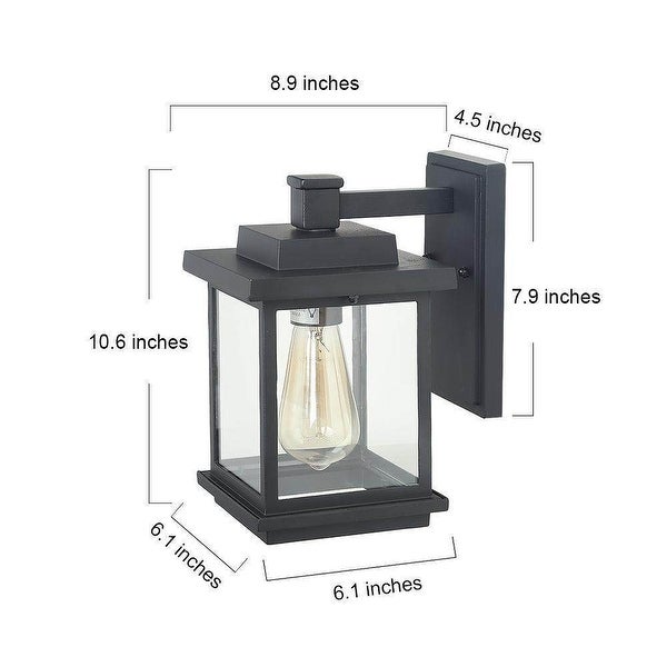 1-Light Black Square Modern Outdoor Wall Sconce/ Farmhouse Exterior Light Fixtures with Clear Glass， 6.1