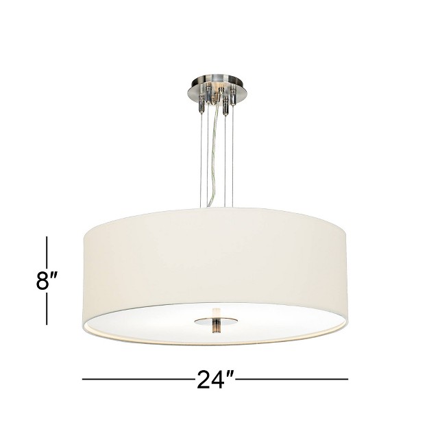 Wide Modern White Canvas Drum Shade 4 light Fixture For Dining Room House Kitchen Island